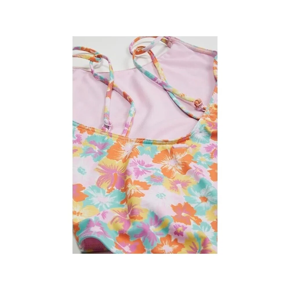 Roxy One Piece Swimsuit Girls 7 Multicolor Floral Sunset Beach Swimwear ASM200